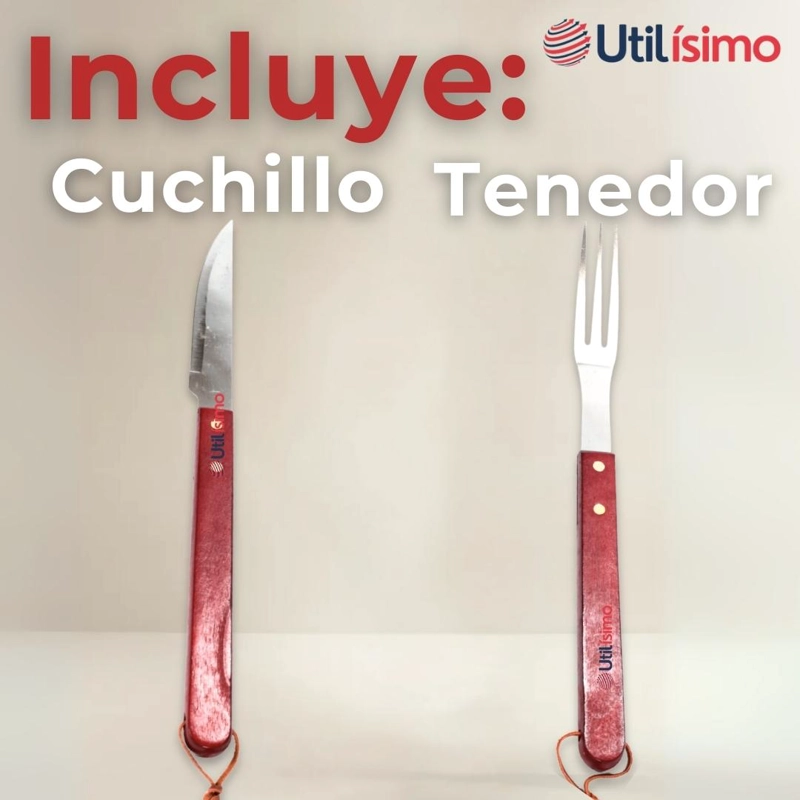 SET CUCHILLO + TENEDOR PARA PARRILLAS Y ASADOS ACERO INOXIDABLE - 2