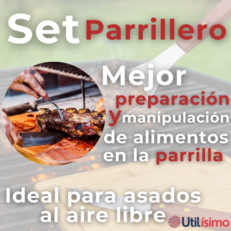 SET CUCHILLO + TENEDOR PARA PARRILLAS Y ASADOS ACERO INOXIDABLE - 3