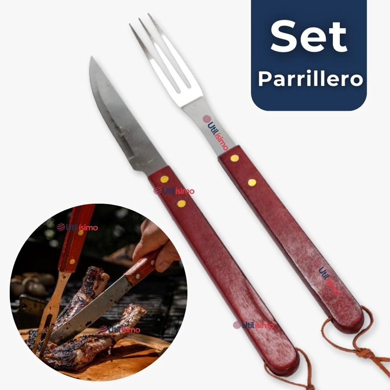 SET CUCHILLO + TENEDOR PARA PARRILLAS Y ASADOS ACERO INOXIDABLE - 1