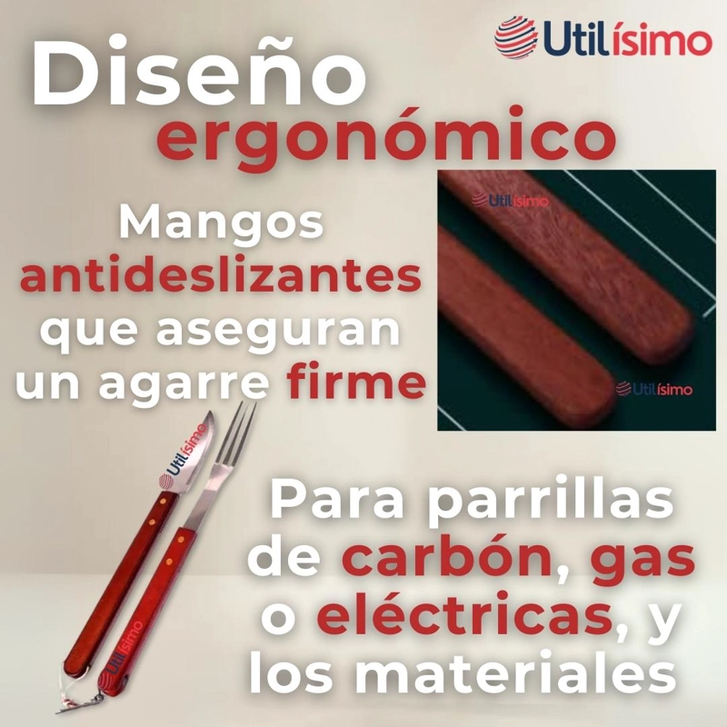 SET CUCHILLO + TENEDOR PARA PARRILLAS Y ASADOS ACERO INOXIDABLE - 2
