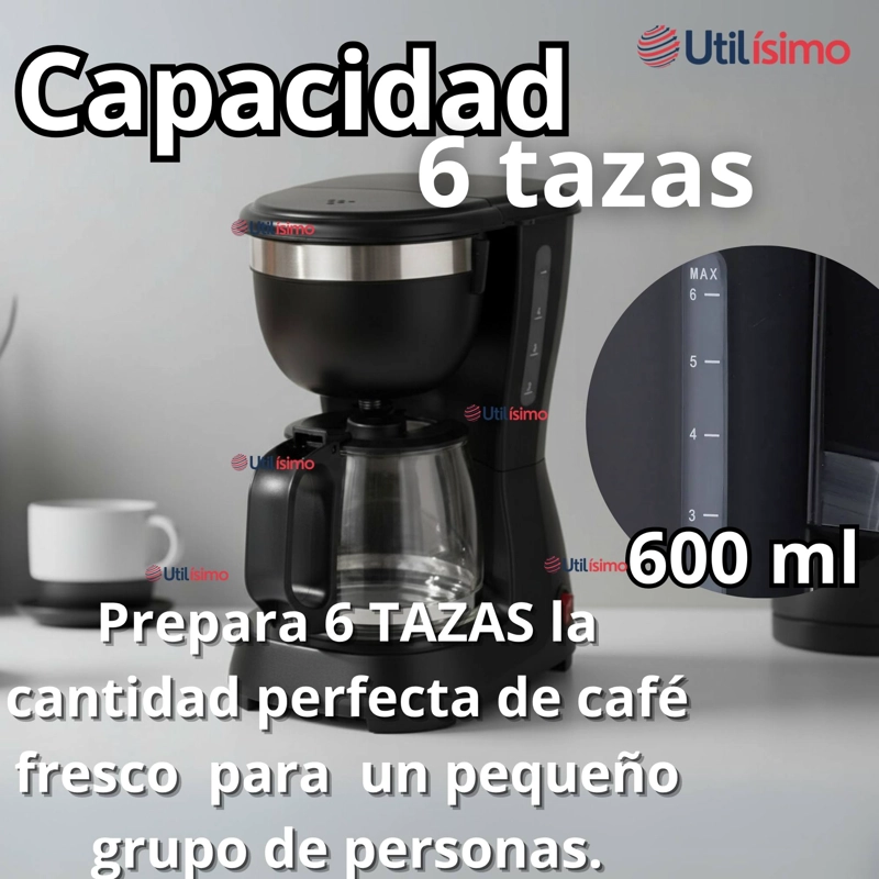 CAFETERA ELE CTRICA 6 TAZAS 600W DE POTENCIA CON FILTRO REUTILIZABLE - 8