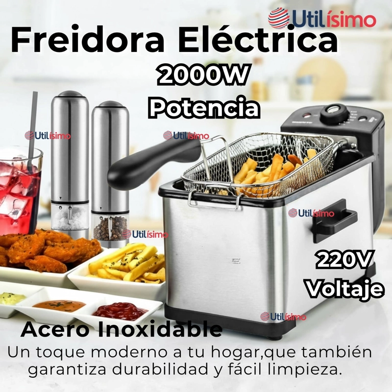 FREIDORA DE ACEITE 3L ELE CTRICA 2000W DE POTENCIA ACERO INOXIDABLE - 3