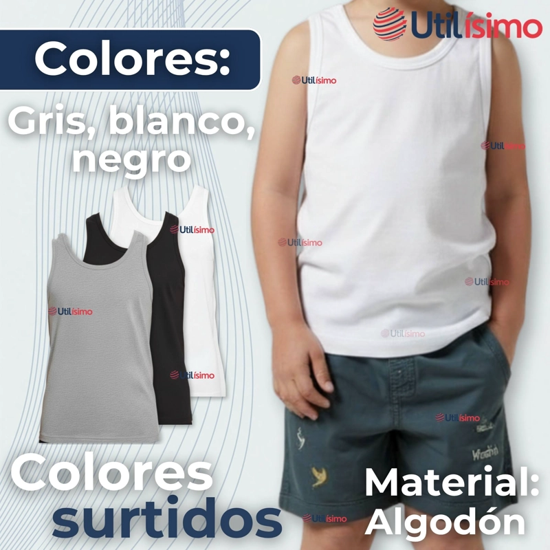 CAMISETA SIN MANGA BASICA SUAVE 100% ALGODON COLORES SURTIDOS NIÑO - 4