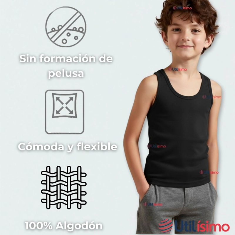 CAMISETA SIN MANGA BASICA SUAVE 100% ALGODON COLORES SURTIDOS NIÑO - 10