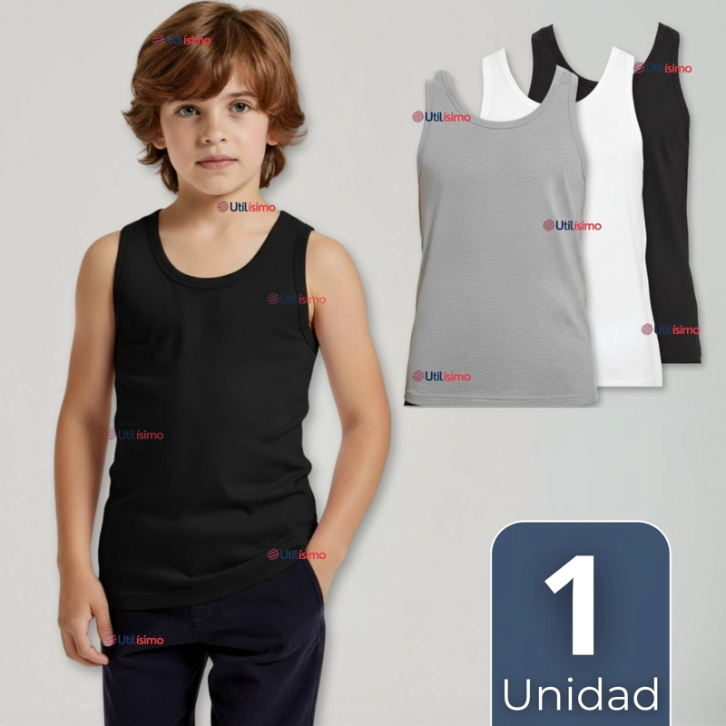 CAMISETA SIN MANGA BASICA SUAVE 100% ALGODON COLORES SURTIDOS NIÑO - 1