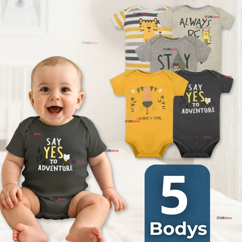 PACK 5 BODYS NIÑO MANGA CORTA TEDMIMAK 100% ALGODON BABY TIGER - 1