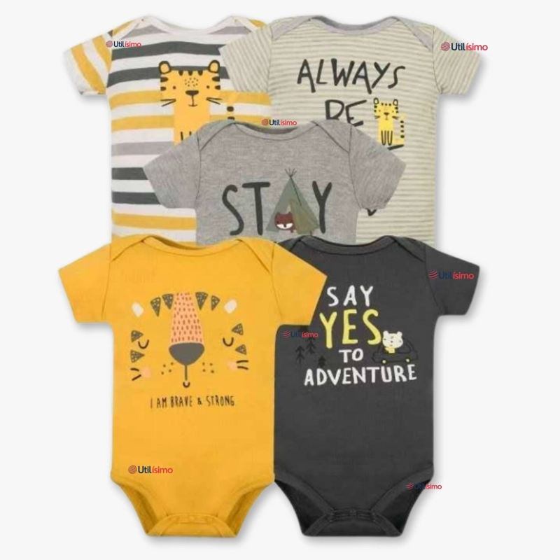 PACK 5 BODYS NIÑO MANGA CORTA TEDMIMAK 100% ALGODON BABY TIGER (0) - 1