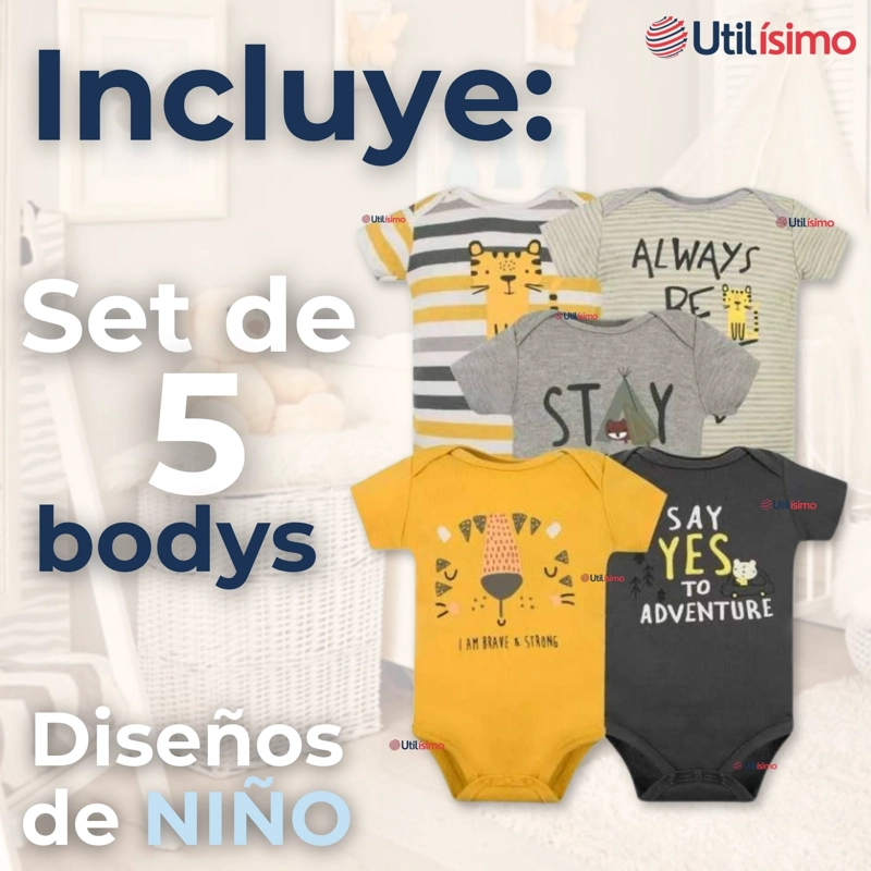 PACK 5 BODYS NIÑO MANGA CORTA TEDMIMAK 100% ALGODON BABY TIGER (0) - 4