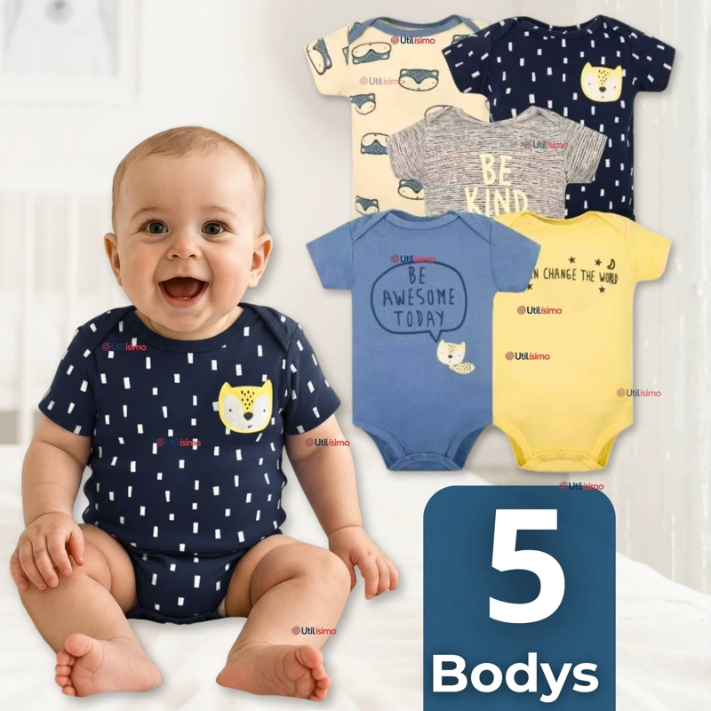 PACK 5 BODYS NIÑO MANGA CORTA TEDMIMAK 100% ALGODON BABY BE KIND - 1