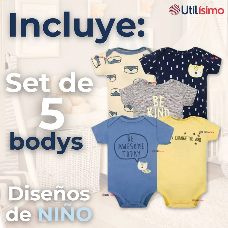 PACK 5 BODYS NIÑO MANGA CORTA TEDMIMAK 100% ALGODON BABY BE KIND - 4