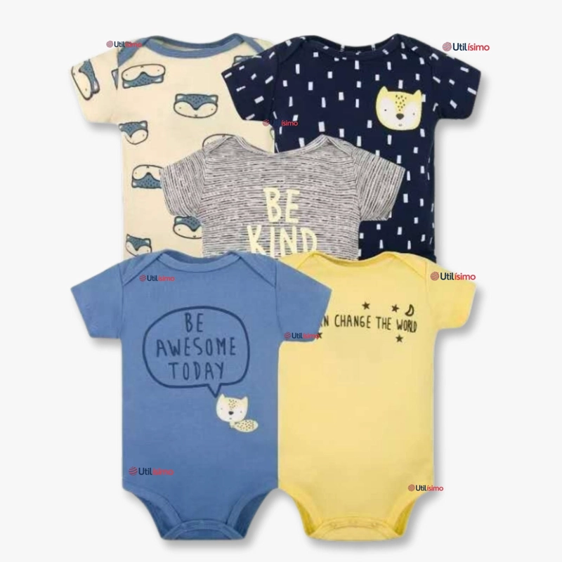 PACK 5 BODYS NIÑO MANGA CORTA TEDMIMAK 100% ALGODON BABY BE KIND - 1