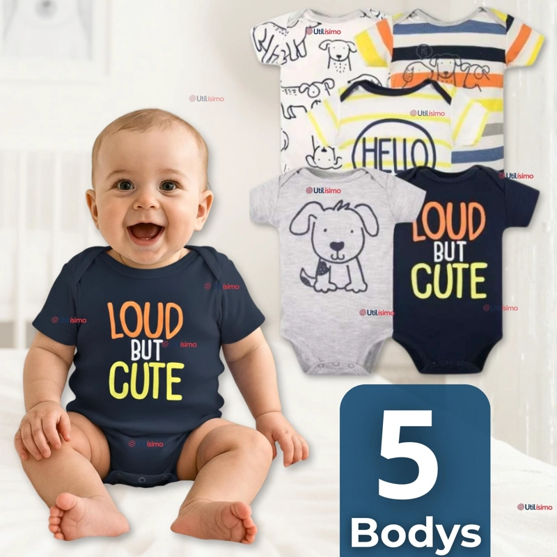 PACK 5 BODYS NIÑO MANGA CORTA TEDMIMAK 100% ALGODON LOUD BUT CUTE - 1