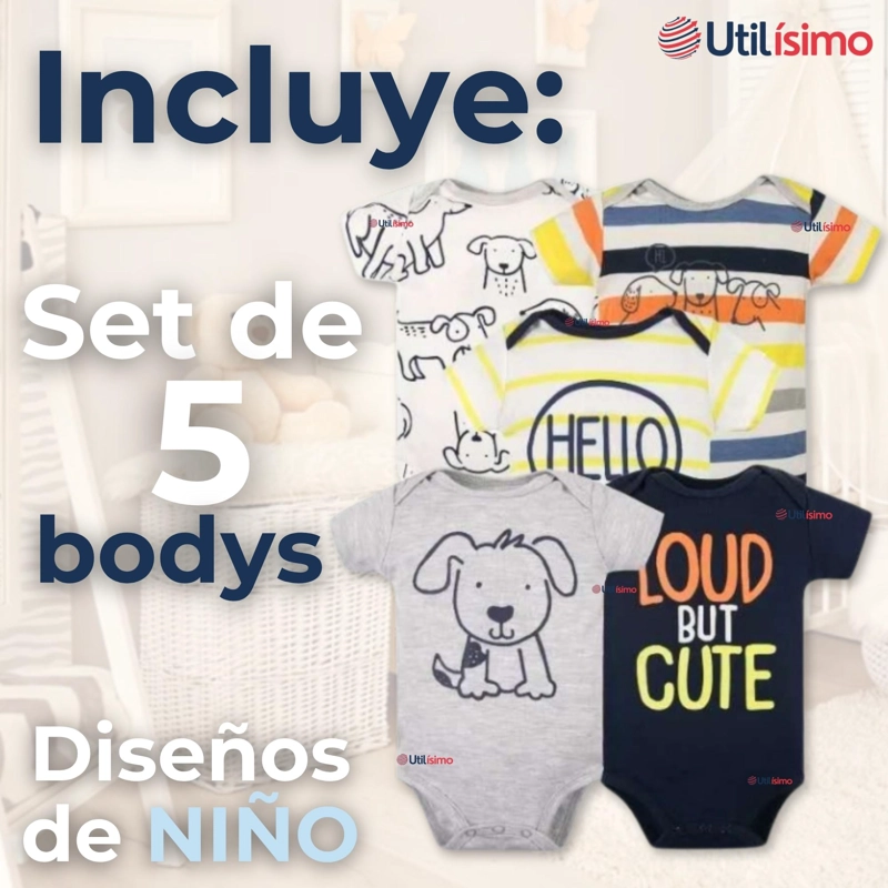 PACK 5 BODYS NIÑO MANGA CORTA TEDMIMAK 100% ALGODON LOUD BUT CUTE - 4