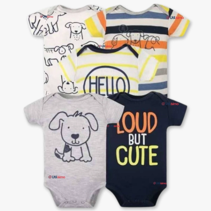 PACK 5 BODYS NIÑO MANGA CORTA TEDMIMAK 100% ALGODON LOUD BUT CUTE - 1