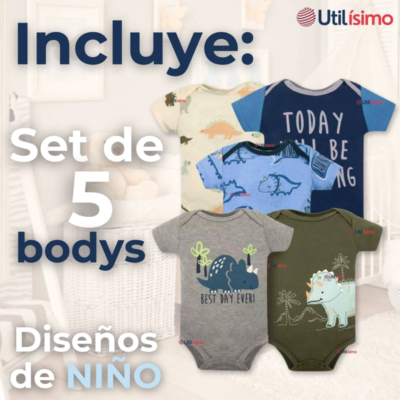 PACK 5 BODYS NIÑO MANGA CORTA TEDMIMAK 100% ALGODON MINI DINO SQUAD - 4