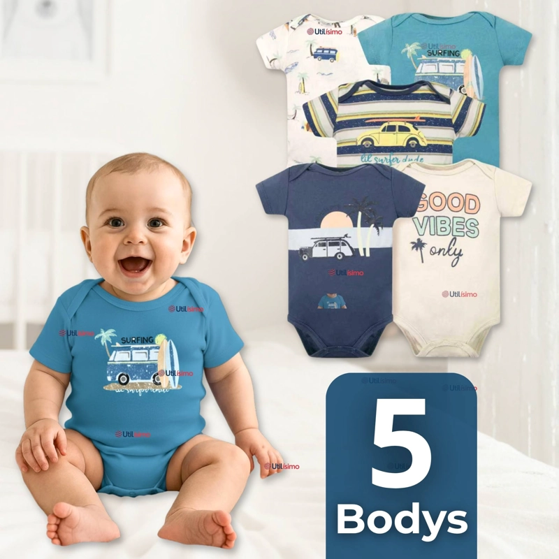 PACK 5 BODYS NIÑO MANGA CORTA TEDMIMAK 100% ALGODON BABY ON BOARD - 1
