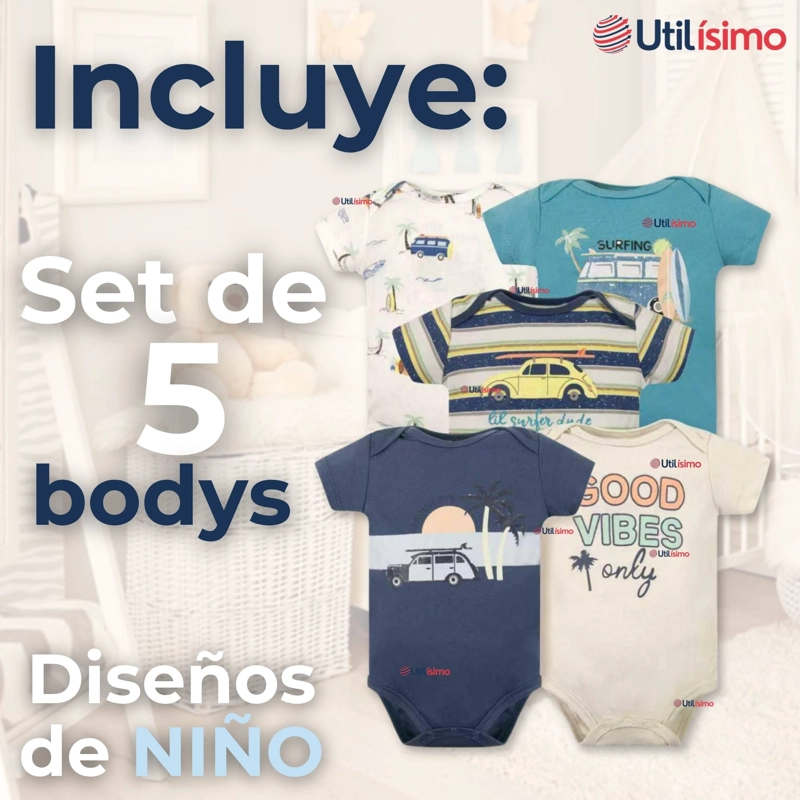 PACK 5 BODYS NIÑO MANGA CORTA TEDMIMAK 100% ALGODON BABY ON BOARD - 4