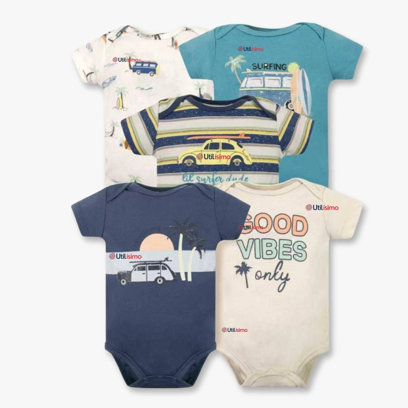 PACK 5 BODYS NIÑO MANGA CORTA TEDMIMAK 100% ALGODON BABY ON BOARD - 1