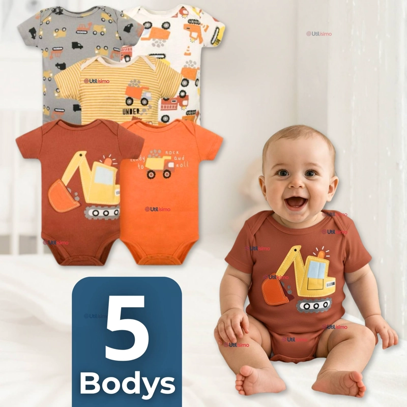 PACK 5 BODYS NIÑO MANGA CORTA TEDMIMAK 100% ALGODON BUILDING ADVENTURES - 1