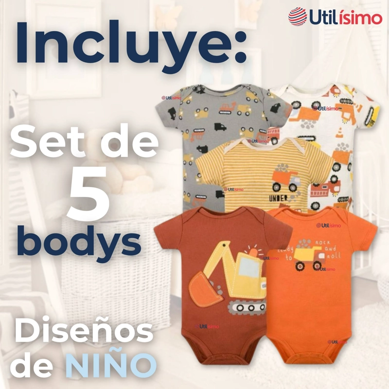 PACK 5 BODYS NIÑO MANGA CORTA TEDMIMAK 100% ALGODON BUILDING ADVENTURES - 4