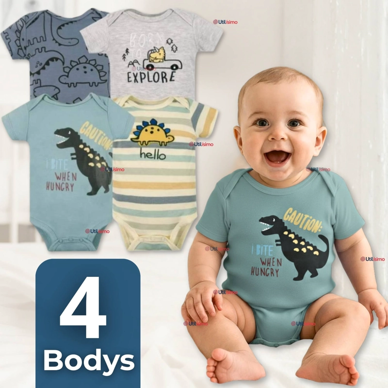 PACK 4 BODYS NIÑO MANGA CORTA TEDMIMAK 100% ALGODON READY FOR FUN - 1