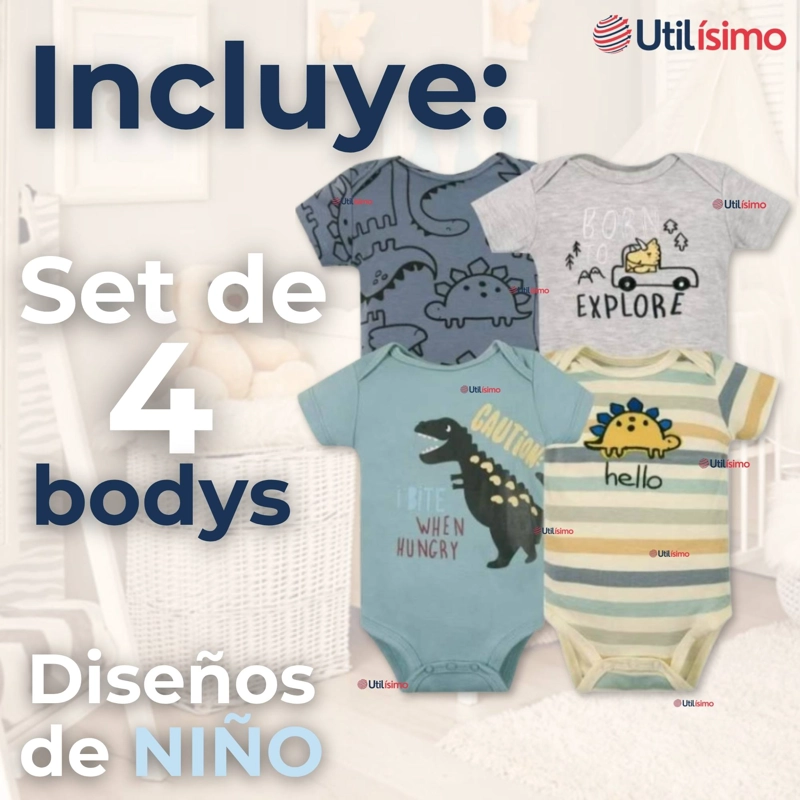 PACK 4 BODYS NIÑO MANGA CORTA TEDMIMAK 100% ALGODON READY FOR FUN - 4