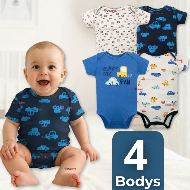 PACK 4 BODYS NIÑO MANGA CORTA TEDMIMAK 100% ALGODON READY FUN - 1