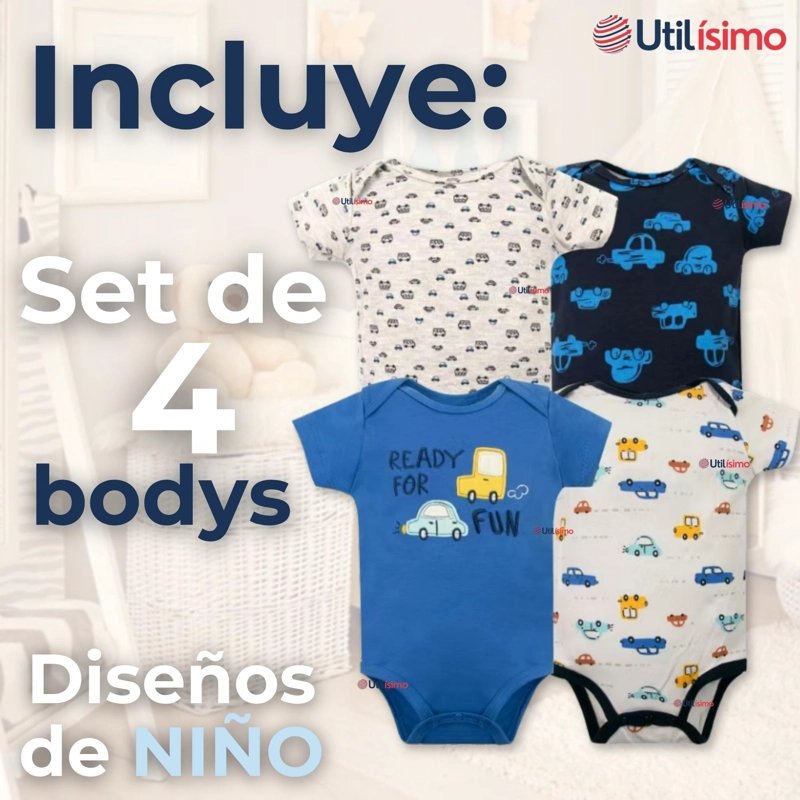 PACK 4 BODYS NIÑO MANGA CORTA TEDMIMAK 100% ALGODON READY FUN - 4