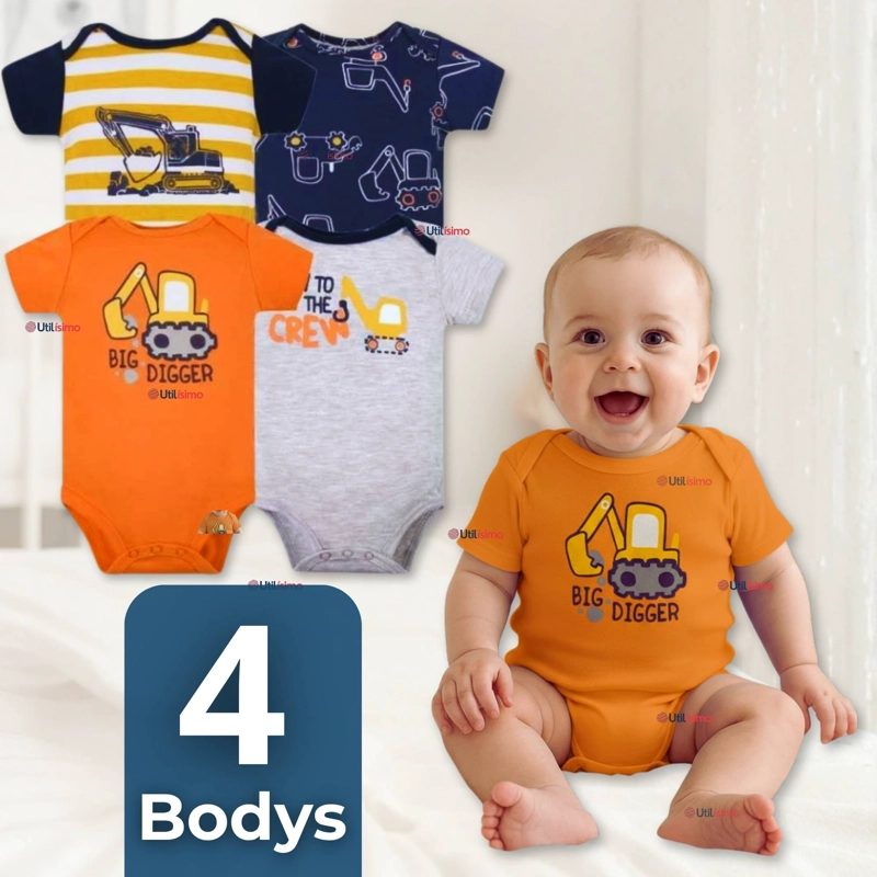 PACK 4 BODYS NIÑO MANGA CORTA TEDMIMAK 100% ALGODON BABY BUILDERS IN ACTION - 1