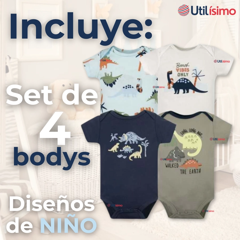 PACK 4 BODYS NIÑO MANGA CORTA TEDMIMAK 100% ALGODON DINO AVENTURA - 3
