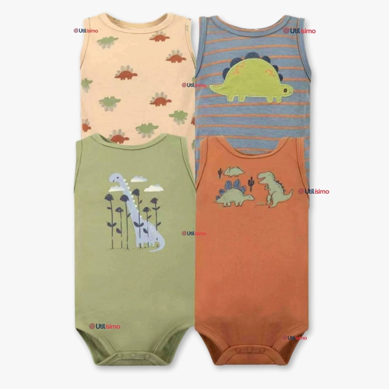 PACK 4 BODYS NIÑO SIN MANGA TEDMIMAK 100% ALGODON BABY DINO - 5