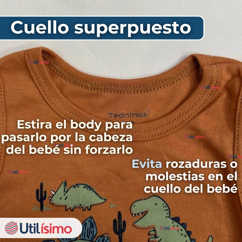 PACK 4 BODYS NIÑO SIN MANGA TEDMIMAK 100% ALGODON BABY DINO - 9
