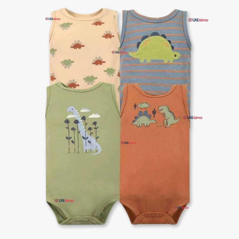 PACK 4 BODYS NIÑO SIN MANGA TEDMIMAK 100% ALGODON BABY DINO - 1