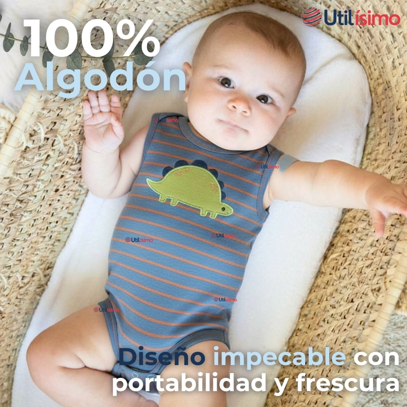 PACK 4 BODYS NIÑO SIN MANGA TEDMIMAK 100% ALGODON BABY DINO - 5