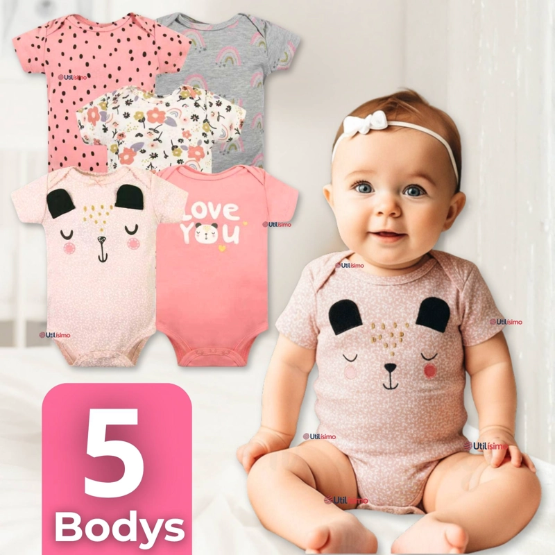PACK 5 BODYS NIÑA MANGA CORTA TEDMIMAK 100% ALGODON PRINCESS LOVE - 1