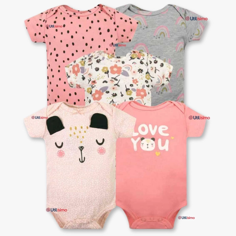 PACK 5 BODYS NIÑA MANGA CORTA TEDMIMAK 100% ALGODON PRINCESS LOVE - 1