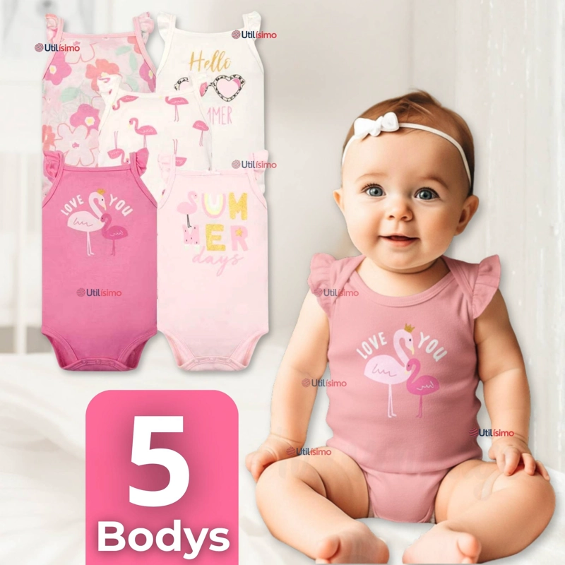 PACK 5 BODYS NIÑA SIN MANGA TEDMIMAK 100% ALGODON HELLO PRINCESS - 1