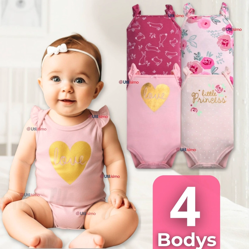 PACK 4 BODYS NIÑA SIN MANGA TEDMIMAK 100% ALGODON PRINCESS PINK - 1