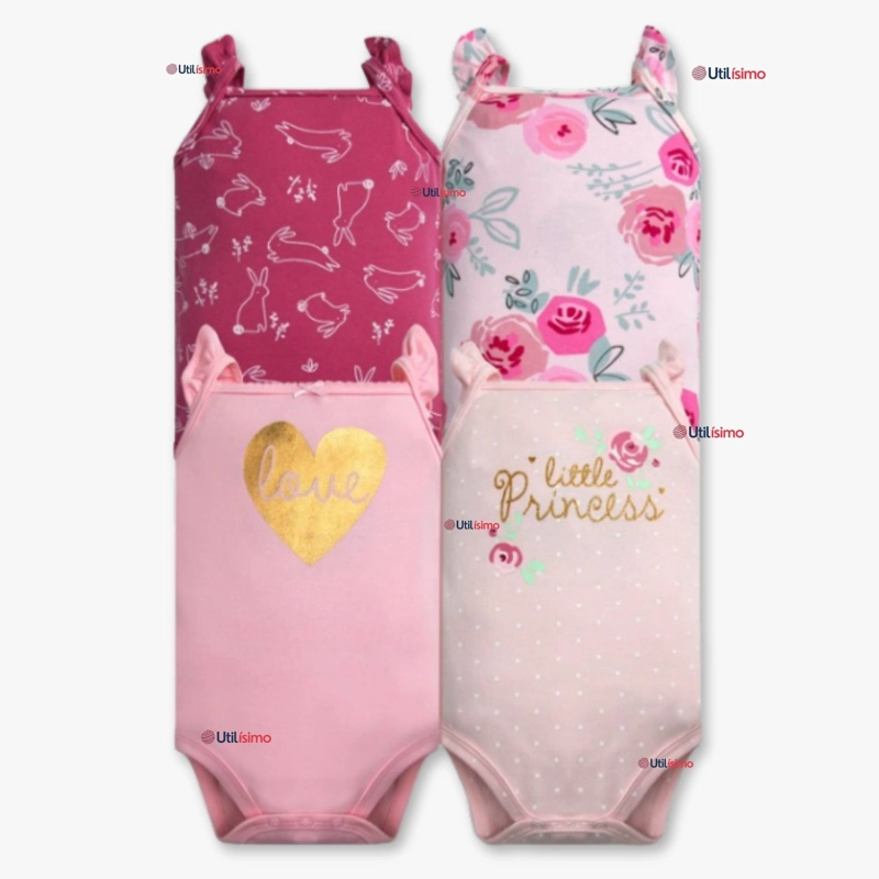 PACK 4 BODYS NIÑA SIN MANGA TEDMIMAK 100% ALGODON PRINCESS PINK - 1