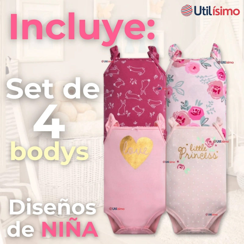 PACK 4 BODYS NIÑA SIN MANGA TEDMIMAK 100% ALGODON PRINCESS PINK - 4