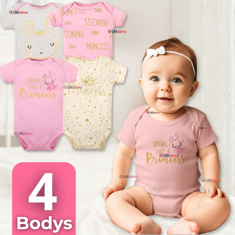PACK 4 BODYS NIÑA MANGA CORTA TEDMIMAK 100% ALGODON SPARKLE LIKE A PRINCESS - 1