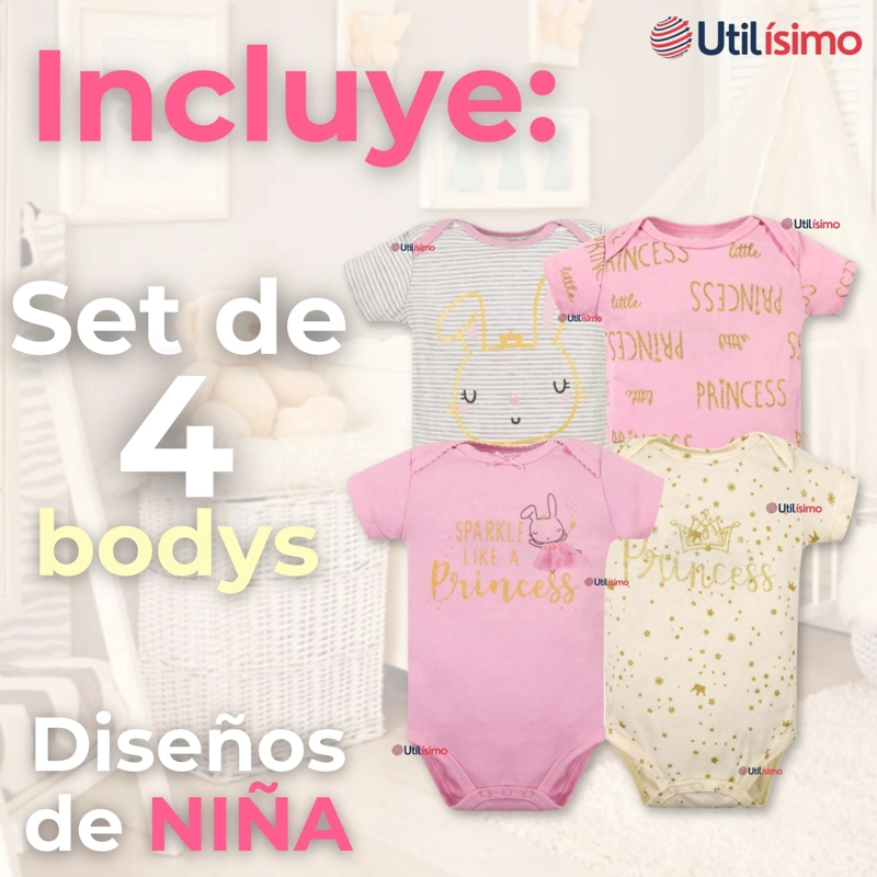 PACK 4 BODYS NIÑA MANGA CORTA TEDMIMAK 100% ALGODON SPARKLE LIKE A PRINCESS - 4