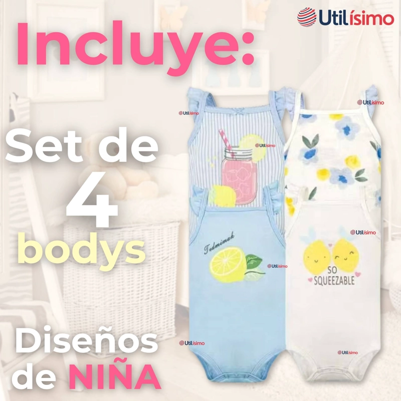 PACK 4 BODYS NIÑA SIN MANGA TEDMIMAK 100% ALGODON PRINCESS SUMMER - 4