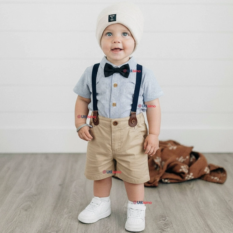 CONJUNTO DE VESTIR CON TIRANTES CAMISA SHORT ALGODON BEBES - 1