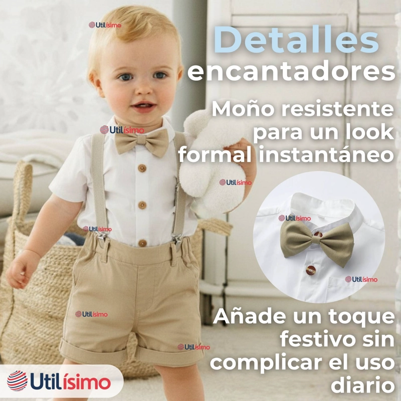 CONJUNTO DE VESTIR CON TIRANTES CAMISA SHORT ALGODON BEBES BEIGE - 11