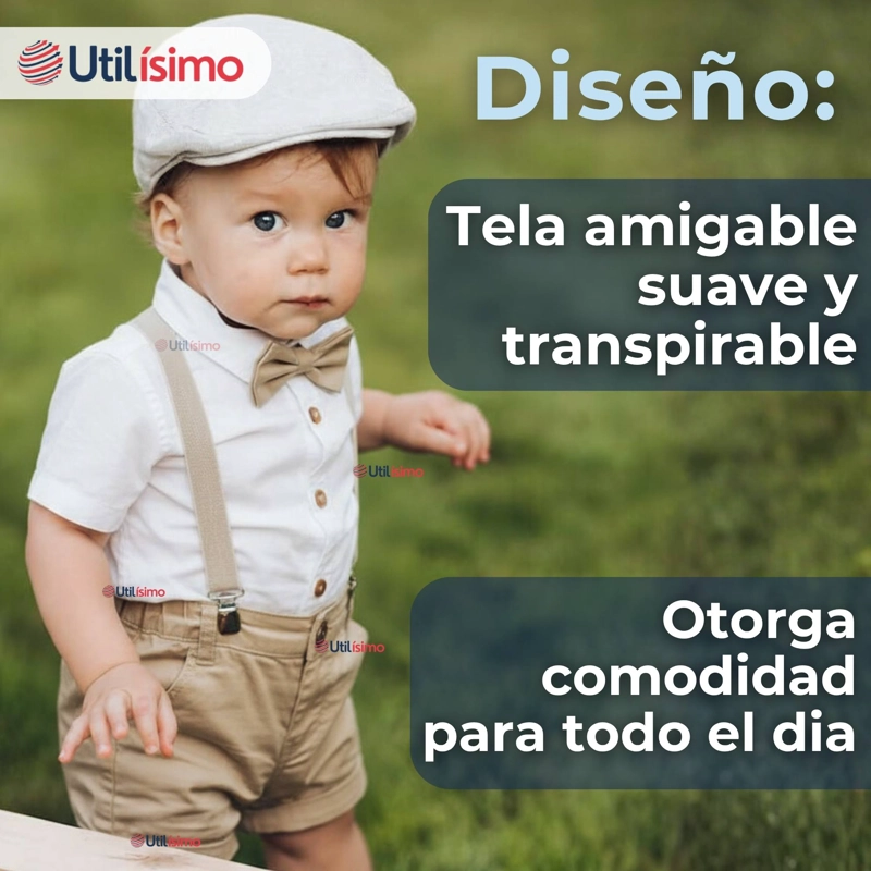 CONJUNTO DE VESTIR CON TIRANTES CAMISA SHORT ALGODON BEBES BEIGE - 6