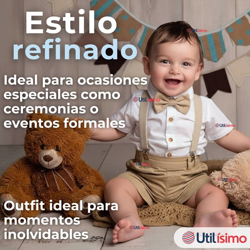 CONJUNTO DE VESTIR CON TIRANTES CAMISA SHORT ALGODON BEBES BEIGE - 10