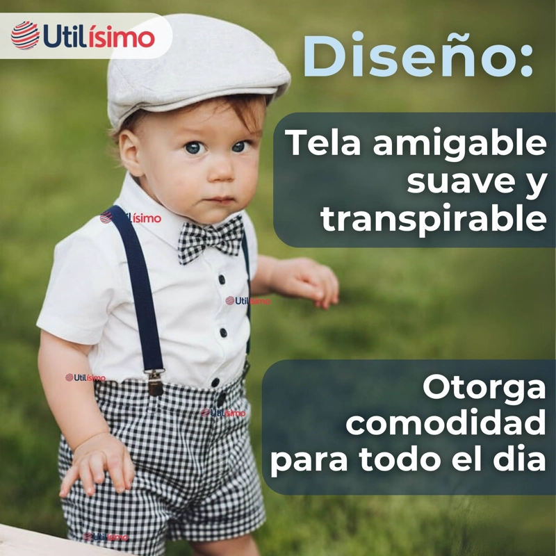 CONJUNTO DE VESTIR CON TIRANTES CAMISA PANTALON CORTO ALGODON BEBE  AZUL - 6