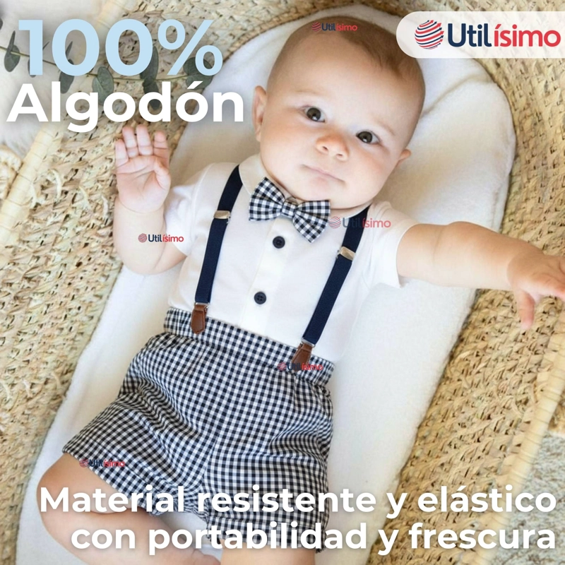 CONJUNTO DE VESTIR CON TIRANTES CAMISA PANTALON CORTO ALGODON BEBE  AZUL - 7
