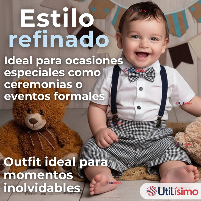CONJUNTO DE VESTIR CON TIRANTES CAMISA PANTALON CORTO ALGODON BEBE  AZUL - 9